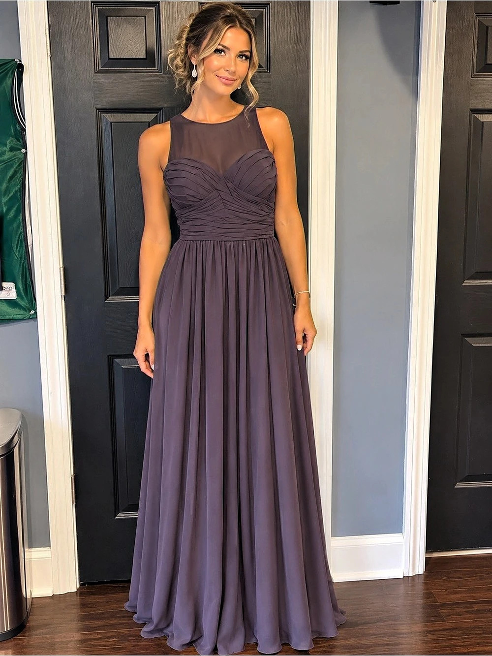 Bill Levkoff Ruched Maxi Dress in Purple Size 12 Like New